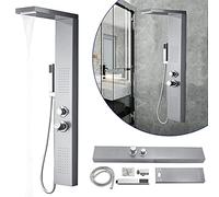 Froadp Sistema Doccia a Pioggia Pannello in Acciaio Inox Spazzolato Montaggio a Parete set Doccia con Doccia Idromassaggio Cascata e set Doccia Doccetta Lusso per Bagno (D'argento)