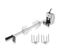 Froadp Spiedini per barbecue in acciaio inox, 117 cm, con motore, 220-240 V, 8 x 8 mm, in acciaio inox, set con 4 aghi per carne, spiedo girevole, accessorio per barbecue a gas, barbecue a carbonella