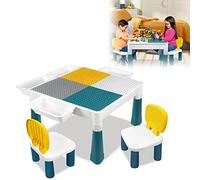Froadp Tavolino per Bambini con 2 Sedie e 163 Blocchi da Costruzione Tavolo Multiattivita da Gioco con Scatola Portaoggetti Set di Tavoli e Sedie per Ragazzi e Ragazze dai 3 Anni in su (Tipo A)