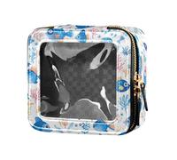 FRODOTGV 4 luglio American Independence Day Mini borsa trasparente per il trucco per la borsa per ragazze organizzatore cosmetico portatile articoli da toeletta con cerniera, Pesce hawaiano e alghe