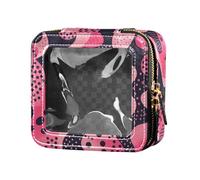 FRODOTGV 4 luglio American Independence Day Mini borsa trasparente per il trucco per la borsa per ragazze organizzatore cosmetico portatile articoli da toeletta con cerniera, Pois neri su sfondo rosa