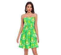 FRODOTGV Abito midi con punto smock design busto arricciato abito stampato tutto abbinato traspirante morbido modal come tessuto abbigliamento estivo taglia S, Stagno delle rane, XL