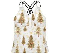 FRODOTGV Acquerello Albero Di Natale Modello Donne Tankini Ad Asciugatura Rapida Controllo Della Pancia Costumi Da Bagno, Modello Albero Di Natale Acquerello, XS
