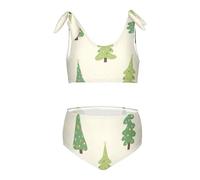 FRODOTGV Albero Di Natale Modello Sfondo Chiaro Ragazze Due Pezzi Bambini Bikini Set Girocollo Costumi Da Bagno Costumi Da Bagno Cinghia Regolabile, Albero Di Natale Modello Sfondo Chiaro, 3 anni