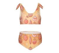 FRODOTGV Arancione Natale Decorazione Modello Ragazza Due Pezzi Bikini Set Spiaggia Costume Da Bagno Costumi Da Bagno Carino Tracolla, Motivo decorativo natalizio arancione, 11-12 Anni