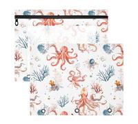 FRODOTGV Art Big Octopuses - Astuccio per matite con cerniere lisce, 3 anelli, tasca per lettere formato A4, confezione da 2 articoli artistici per insegnanti