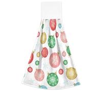FRODOTGV Asciugamani natalizi bianchi colorati con fiocchi di neve con passanti per appendere per il bagno 2 pezzi stracci per piatti bianco palestra asciugamano decorativo e panni