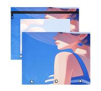 FRODOTGV Astucci estetici da donna blu cielo profondo con 3 occhielli rinforzati tasca a 3 fori per lettere A4 confezione da 2 articoli per studenti in classe