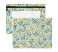 FRODOTGV Astucci per matite con fiori gialli e calendula blu, con 3 occhielli rinforzati, tasca a 3 fori per raccoglitori a 3 anelli, confezione da 2 forniture per studenti di classe