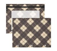 FRODOTGV Astuccio a quadretti marrone scuro beige con tasca trasparente a 3 fori per raccoglitore a 3 anelli, confezione da 2 articoli per studenti di classe