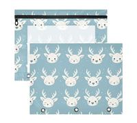 FRODOTGV Astuccio chic blu con facce di renna con 3 occhielli rinforzati, tasca a 3 fori, per lettere di carta A4, confezione da 2 articoli artistici per studenti