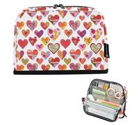 FRODOTGV Astuccio organizer di grande capacità, morbido, per adolescenti, materiale scolastico, collage di cuori