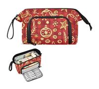 FRODOTGV Astuccio scolastico rosso con motivo natalizio a quadri, grande capacità, con cerniera, pennello e astuccio per cosmetici per bambini