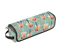 FRODOTGV Autumn Leaves - Custodia da viaggio 2 in 1 per ferro arricciacapelli e tappetino resistente al calore, impermeabile, organizer per ferri da stiro, piastre e piastre, Motivo Bubble Tea, 1 Size