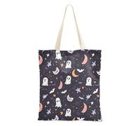 FRODOTGV Autunno Seamless Pattern su uno sfondo grigio Borse di tela riutilizzabili per la ragazza sacchetto regalo di compleanno con tasche, Stampa Magica Halloween Pattern, Taglia unica