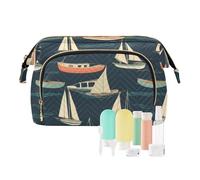 FRODOTGV Barche bianche e gialle in verde Lago Modello Toiletry Bag Borse da viaggio per le donne Trucco da viaggio Gioielli portatili, Barche bianche e gialle nel modello verde del lago, 1 Size