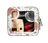 FRODOTGV Beauty case carino viaggio trucco borsa trasparente carino orsi famiglia fiori bianco marrone borsa cosmetica in pelle, Carino Orsetti Famiglia Fiori Bianco Marrone, 1 Size