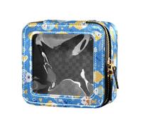 FRODOTGV Beauty case con fiori di ciliegio, con cerniera, portatile, per ragazze e donne, Cartoon Fish Boy Blu, Taglia unica