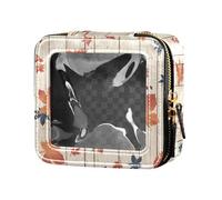 FRODOTGV Beauty case con fiori di ciliegio, con cerniera, portatile, per ragazze e donne, Foglia autunnale su legno bianco antico, Taglia unica