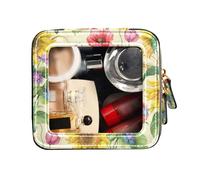 FRODOTGV Beauty case con fiori e orecchie, girasole, fiordaliso, papavero, orzo, con cerniera, carina, da viaggio, trasparente, portatile, Fiori Orecchie Girasole Fiordaliso Papavero Orzo, 1 Size