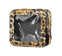 FRODOTGV Beauty case da viaggio in pelle trasparente con rose rosse con bulbi oculari e corvi neri, per ragazze, Forme astratte della pelle di ghepardo leopar, Taglia unica