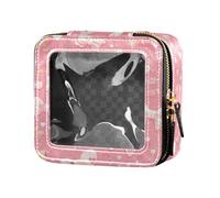 FRODOTGV Beauty case da viaggio in pelle trasparente con rose rosse con bulbi oculari e corvi neri, per ragazze, Motivo rosa con nastri, baci e fiori, 1 Size