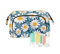 FRODOTGV Beauty case da viaggio per cosmetici, con cerniera, portamonete da donna, fiori di camomilla, bianco, Fiori di camomilla bianchi, 1 Size