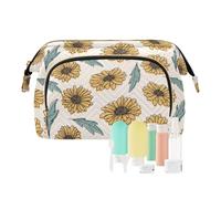 FRODOTGV Beauty case grande per il trucco essenziale retrò disegnato a mano girasole kit da viaggio donna portafoglio contanti, Girasole disegnato a mano retrò, 1 Size