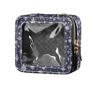 FRODOTGV Beauty case impermeabile trasparente con labbra rosse e ciliegia, con cerniera, organizer per smalto per unghie per ragazze, Argento Glitter Texture Scintilla Argento, Taglia unica