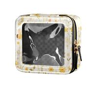 FRODOTGV Beauty case in pelle trasparente con fiori di ciliegio per ragazze, organizer portatile per cosmetici, da viaggio, Ape del miele del ricamo dell'annata con fiori, Taglia unica