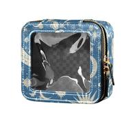 FRODOTGV Beauty case in pelle trasparente con motivo rosa con nastri, baci e fiori, con cerniera, contenitori per cosmetici per ragazze, Mandala Luna Sole Zodiaco, Taglia unica