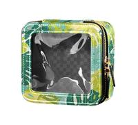 FRODOTGV Beauty case in pelle trasparente con motivo rosa con nastri, baci e fiori, con cerniera, contenitori per cosmetici per ragazze, Foglie Monstera Macchie, 1 Size