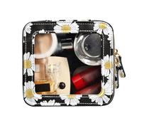 FRODOTGV Beauty case in pelle trasparente per borsetta camomilla margherita fiori in pelle bianca e nera borsa cosmetica, Fiori Camomilla Margherita Bianco E Nero, 1 Size