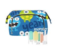 FRODOTGV Beauty case, Monster Party blu verde, borse cosmetiche da viaggio, borsa leggera da donna con cambio monete, articoli da toeletta da viaggio, Monster Party Blu Verde, 1 Size