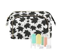 FRODOTGV Beauty case, set autunnale con foglie d'acero nero, borse per cosmetici da donna, organizer per articoli da toeletta essenziali per gioielli, Autunno Set Foglie D'acero Nero, 1 Size