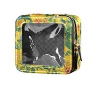 FRODOTGV Beauty case trasparente con fiori autunnali, narcisi, anemoni, farfalle, api, terracotta, carina, per il trucco, 05, 1 Size
