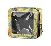 FRODOTGV Beauty case trasparente con fiori autunnali, narcisi, anemoni, farfalle, api, terracotta, carina, per il trucco, 04, 1 Size
