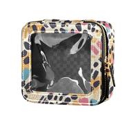 FRODOTGV Beauty case trasparente con foglie di banana tropicali per cosmetici, per ragazze e donne, Forme astratte della pelle di ghepardo leopar, Taglia unica