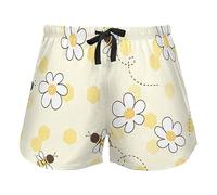 FRODOTGV Bee Happy Good Luck Cartoons Daisy Women's Lounge Shorts Pajama Bottoms Yoga Exercise Elastic Waist Drawstring,M