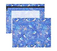 FRODOTGV Blue Birds - Confezione da 2 buste per raccoglitore, in plastica trasparente, per lettere formato A4, per studenti e università