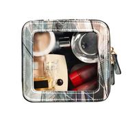 FRODOTGV Blue Brown Texture Cute Makeup Case Bag Clear Leather Toiletry Bag Travel Cosmetic Case, Texture Marrone Blu, 1 Size