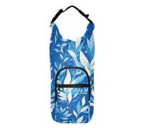 FRODOTGV Borsa a tracolla per bottiglie d'acqua con foglie azzurre Portabottiglie pieghevole per bottiglia da passeggio Supporto per acqua adatto a bottiglie da 20/24/32/4 once