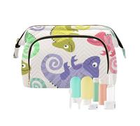 FRODOTGV Borsa cosmetica borsa medicina portatile modello colorato con simpatici camaleonti grande cosmetico donna portafoglio contanti, Motivo colorato con simpatici camaleonti, 1 Size