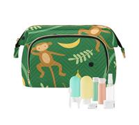 FRODOTGV Borsa cosmetica con motivo senza cuciture con scimmie Lianas con cerniera, borsa per il trucco da donna, organizer da viaggio, Seamless Pattern Scimmie Animali Liane, 1 Size