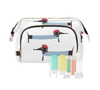 FRODOTGV Borsa cosmetica da viaggio Borsa cosmetica da viaggio Borsa da toeletta essenziale Borsa per il periodo di trucco Carino cartone animato parigino, Carino Cartoon Bassotto Parigino Bianco, 1