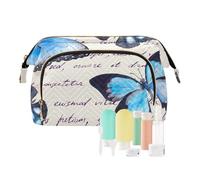 FRODOTGV Borsa da toilette Capacità Borsa cosmetica da viaggio Organizer per chiavi per carte Portatile Borsa da donna Borsa da donna Blu Farfalle Mano, Nota di testo scritto a mano con farfalle blu,
