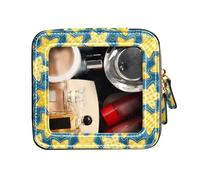FRODOTGV Borsa da toilette da viaggio impermeabile gialla a cinque punte con stella e reticolo blu, borsa trasparente per trucco portatile, Stella gialla a cinque punte e reticolo blu, 1 Size