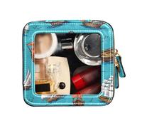 FRODOTGV Borsa da toilette Mini Clear Makeup Bag Clear Sailing Tall Ships Old Wooden Yachts Blue Leather Organizer Bags, Barche a vela alte navi antiche barche in legno blu, 1 Size
