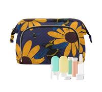 FRODOTGV Borsa da viaggio capacità borsa cosmetica da viaggio grande cosmetica impermeabile donna portafoglio contanti estate floreale ape felice buona fortuna, Summer Floral Bee Happy Good Luck