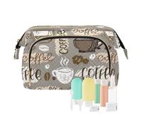 FRODOTGV Borsa da viaggio, motivo caffè scarabocchio disegnato a mano, borsa cosmetica per borsa, borsa leggera da viaggio per articoli da toeletta, Disegno A Mano Doodle Caffè Modello Marrone, 1 Size